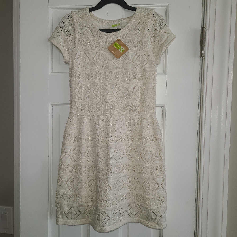 🏷 New Crazy 8 Cream & Gold Crochet Dress Girls 5/6 Lined Party Dress